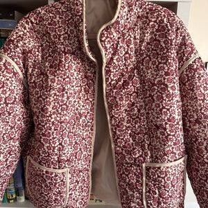 Floral Quilted Jacket  burgundy and Cream